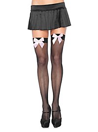 Fish-net stockings with bow black-pink
