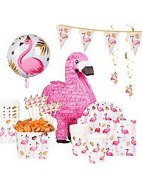 Flamingo Party Set Deluxe 47 pièces avec Flamingo Piñata pour 6 personnes