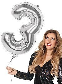 Folieballon cijfer 3 zilver 86 cm