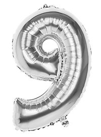 Folieballon cijfer 9 zilver 86 cm
