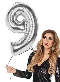 Folieballon cijfer 9 zilver 86 cm