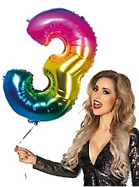 Folienballon Zahl 3 Regenbogen 86 cm