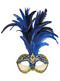 Galetto Colombina stucco craquele blu piume blu - Venetian Mask