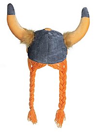 Gallier Helm aus Stoff mit Hörnern und Zöpfen