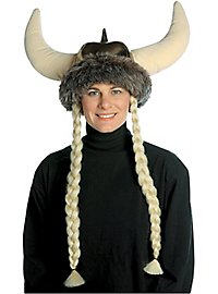 Giant horns Viking helmet with braids