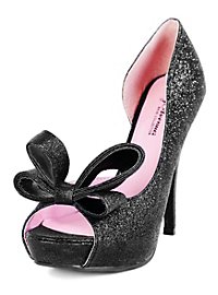 Glitter Peep Toe Heels black with Bow