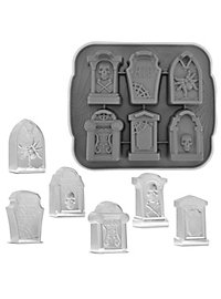 Gravestone silicone mould for biscuits, chocolate and ice cubes 6-fold with lid