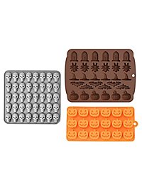 Halloween silicone moulds set mini skulls, pumpkins, Halloween characters for chocolates and gummy bears 3 pcs.