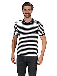 High-quality striped pullover short-sleeved black-white