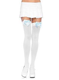 Hold up stockings with big bow white-lightblue