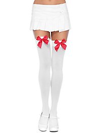 Hold up stockings with big bow white-red