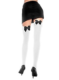 Hold up stockings with ruffles and bow black-white