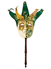 Jolly Carte Maschile verde bianco con bastone - Venezianische Maske