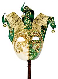 Jolly Colla verde bianco con bastone - Venezianische Maske