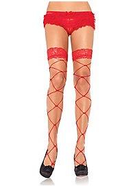 Jumbo fishnet stockings with lace border red