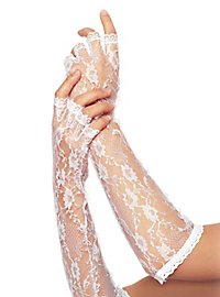 Lace Mesh Fingerless Elbow Gloves white 
