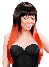 Long hair wig striped black-red