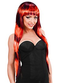 Long hair wig striped red-black
