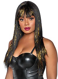 Longhair wig with fringe black-gold