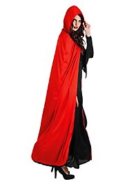 Mantello reversibile con cappuccio nero e rosso