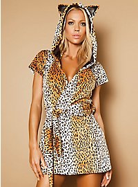 Mini coat with leopard hood
