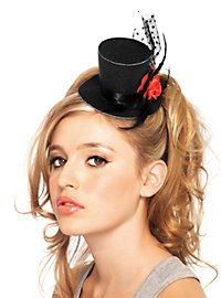 Mini haut-de-forme noir à paillettes et avec une rose