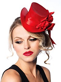 Mini haut-de-forme rouge en satin avec roses