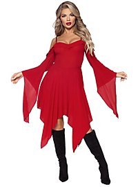 Mørkerød Kjole Med Bærestropper Og Trompetærmer