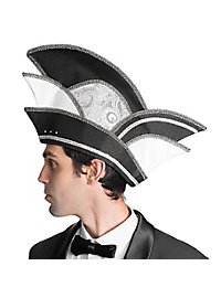 Narrenkappe - schwarz-silber Paisley mit Ziersteinen