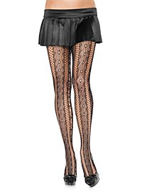 Fishnet tights with lace pattern lengthwise striped