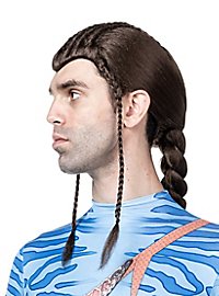 Peluca De Guerrero Tribal Azul Con Trenza