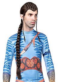 Perruque bleue de guerrier tribal avec tresse