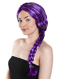 Perruque cheveux longs lilas avec tresse et mèches blanches