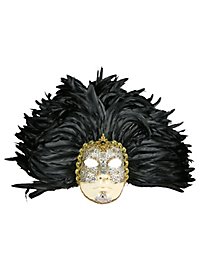 Piuma grande volto macrame argento piume nere - Venetian Mask