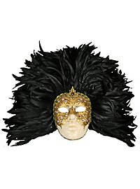 Piuma Grande Volto Macrame Guld Sorte Fjer - Venetiansk Maske