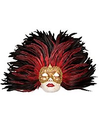 Piuma Rossa Grande Volto Stucco Guld Venetiansk Maske