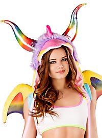 Rainbow Dragon Fur Hood with Tail