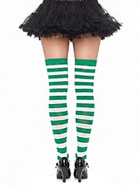 Ringelstrumpfhose für Damen grün-weiß