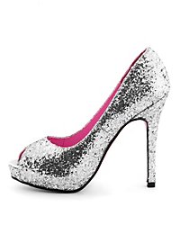 Scarpe peep toes glitterate argento