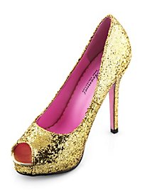 Scarpe peep toes in glitter oro