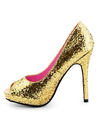 Scarpe peep toes in glitter oro