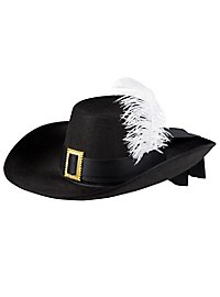 Schnallenhut Musketier mit weißer Feder