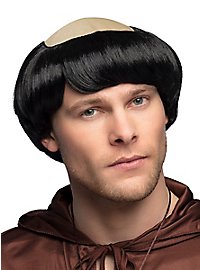 Schwarze Mönch Perücke mit Glatze