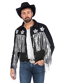 Schwarze Rodeojacke mit Silberfransen für Männer