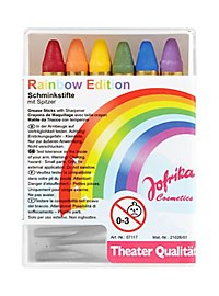 Sechs Regenbogen Schminkstifte mit Spitzer