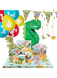 Set de décoration de fête Dino Deluxe 63 pièces avec piñata pour 6 personnes