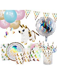 Set de décoration de fête licorne Deluxe 47 pièces avec mini piñata pour 6 personnes