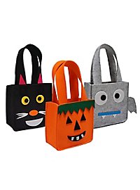 Set di 3 borse per dolcetto o scherzetto di Halloween: zucca, gatto e pipistrello