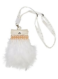 Shoulder bag with white feathers