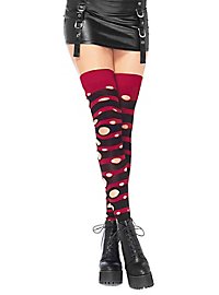 Striped knee socks with holes red-black